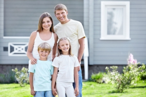 A family at the Joffre Mobile Home Park community